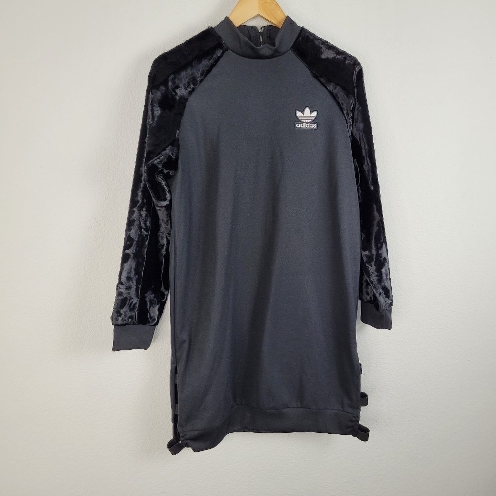 Adidas sweatshirt mock neck dress with velvet sleeves - Picture 2 of 10